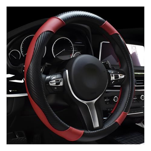 DXNQ Car Steering Wheel Cover 15 Inch Carbon Fiber Leather Stitching Color Steering Wheel Protector AntiSlip Elastic Breathable Steering Wheel Cover Stylish Decor for Most Cars Wine Red - Image 1