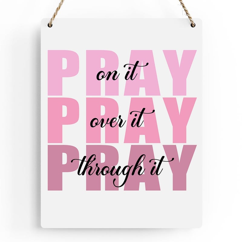 BELLOWDEER Inspirational Decor Pray Over It Bible Verse Wall Art Christian Gifts for Women Scripture Wooden Hanging Sign for Modern Home Office Kids Room Bathroom Bedroom Wall Art Decoration 8 x 10 Inches - Image 1
