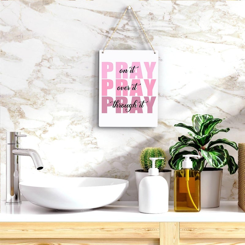 BELLOWDEER Inspirational Decor Pray Over It Bible Verse Wall Art Christian Gifts for Women Scripture Wooden Hanging Sign for Modern Home Office Kids Room Bathroom Bedroom Wall Art Decoration 8 x 10 Inches - Image 5