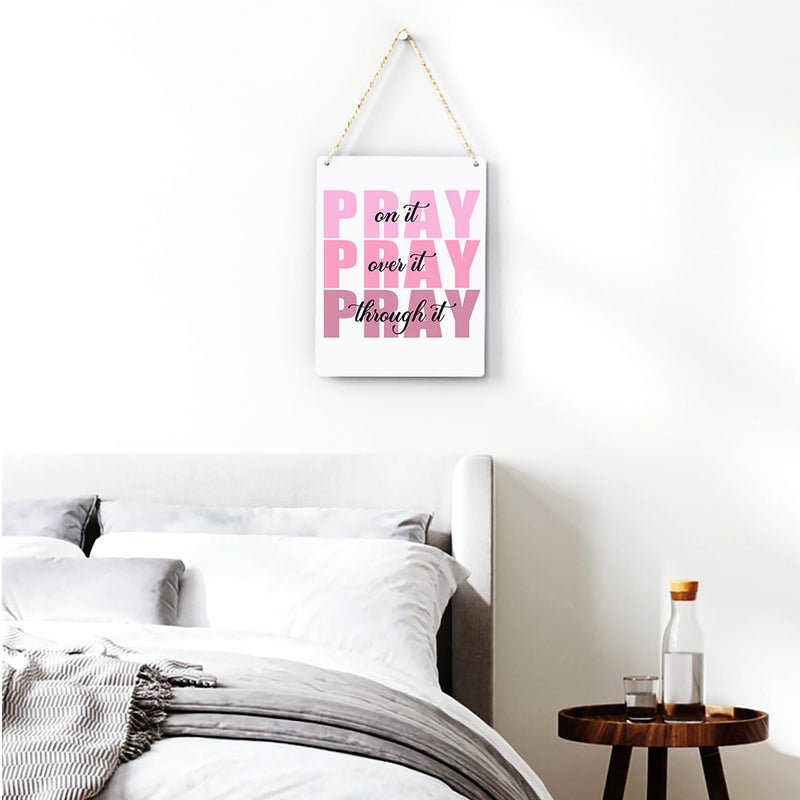 BELLOWDEER Inspirational Decor Pray Over It Bible Verse Wall Art Christian Gifts for Women Scripture Wooden Hanging Sign for Modern Home Office Kids Room Bathroom Bedroom Wall Art Decoration 8 x 10 Inches - Image 3