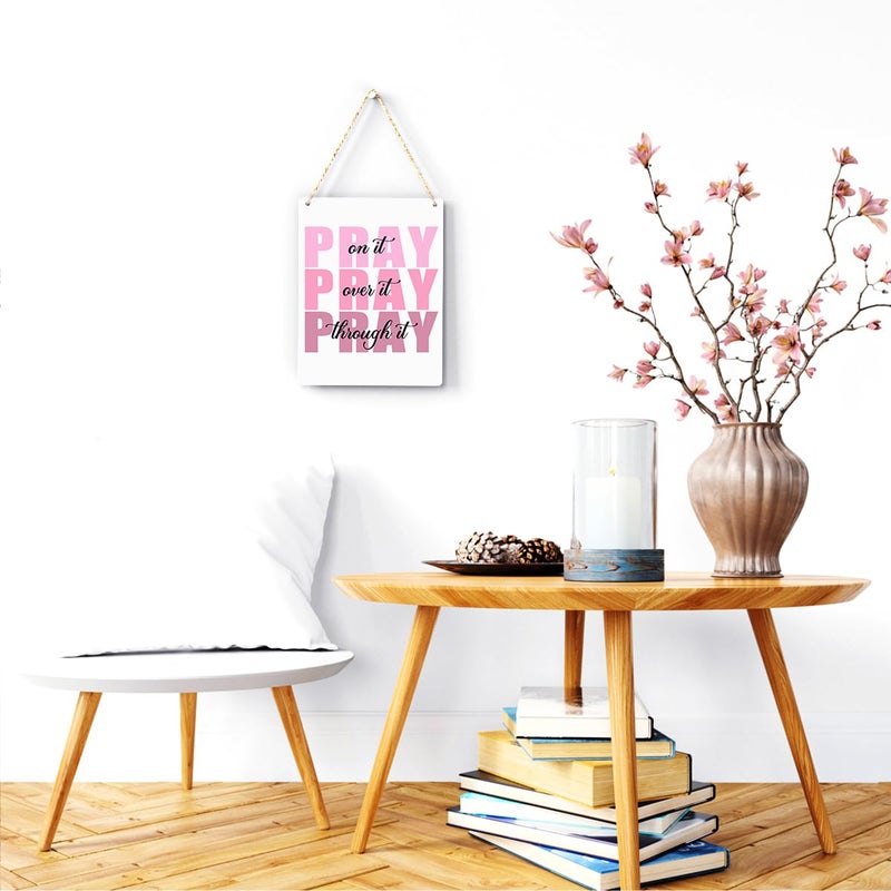 BELLOWDEER Inspirational Decor Pray Over It Bible Verse Wall Art Christian Gifts for Women Scripture Wooden Hanging Sign for Modern Home Office Kids Room Bathroom Bedroom Wall Art Decoration 8 x 10 Inches - Image 2