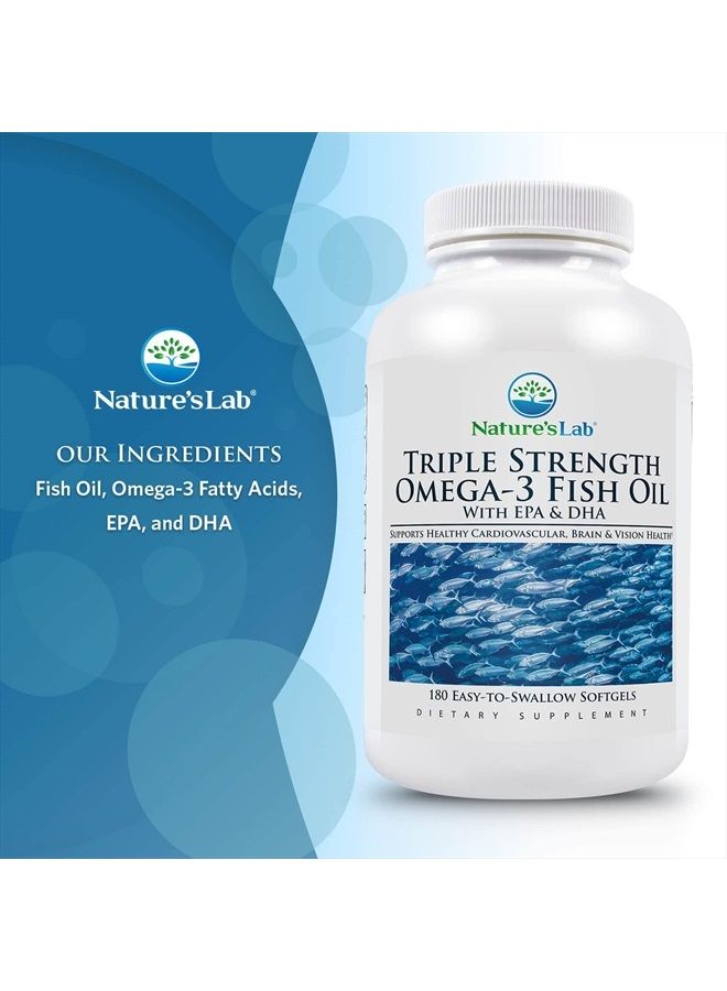 Nature's Lab زيت السمك أوميغا-3 بقوة ثلاثية مع EPA و DHA - يدعم وظيفة الدماغ الصحية، الصحة الإدراكية والدورة الدموية - 180 كبسولة لينة (إمداد لمدة 3 أشهر) - Image 2