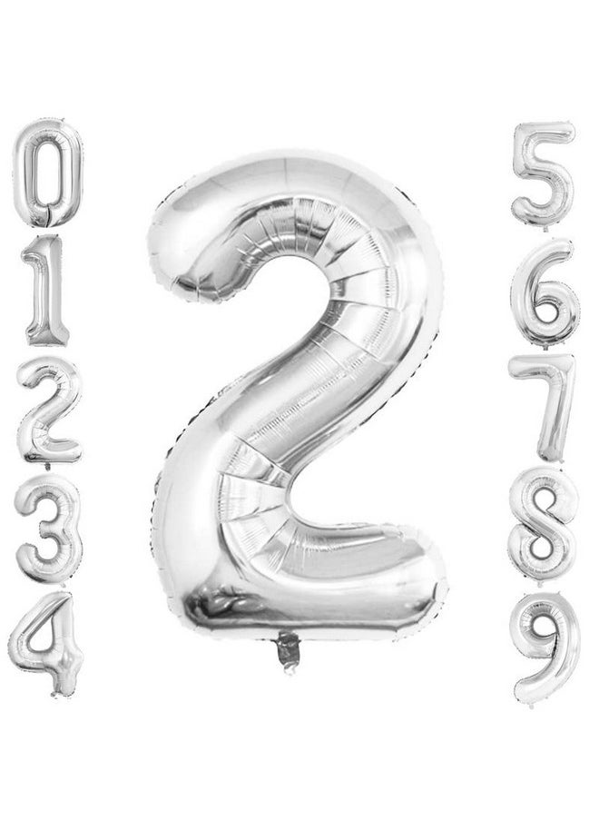 GOER 2 Pcs 42 Inch Silver Foil Balloons Number 2Huge Number Balloons For 2Nd 22Nd Birthday Party Supplies Anniversary Decorations  - Image 1