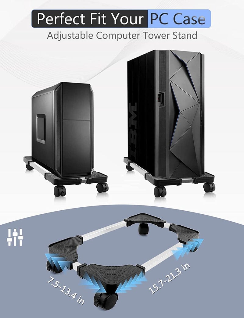 Seloom Computer Tower Stand, PC Stand, Adjustable Mobile CPU Stand with Rolling Wheels, PC Tower Stand for Floor Carpet Gaming PC Case, PC Riser for Gamers and Students - Image 2