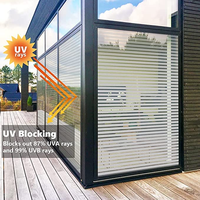 ELTON Privacy Window Film Self Adhesive Decorative Film For Bathroom Door Window Heat Control Anti Uv 2 X 16 Feet (Straight Line), White-PVC - Image 5