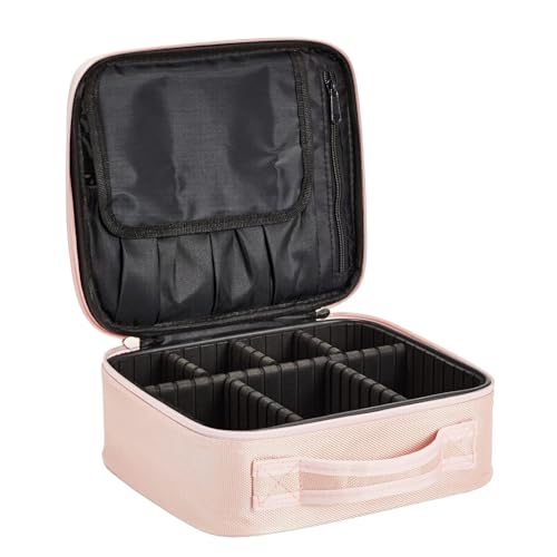 SHAMAX® Professional Makeup Case Organizer Bag for Women Cosmetic Bag for Makeup Storage Vanity Bag for Cosmetics, Travel Cosmetic Kit Storage Organiser (Pink) (26l x 23b x 9h cm) - Image 1