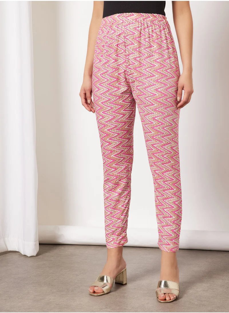 HANA & SARA Print Short Kurta With Pants