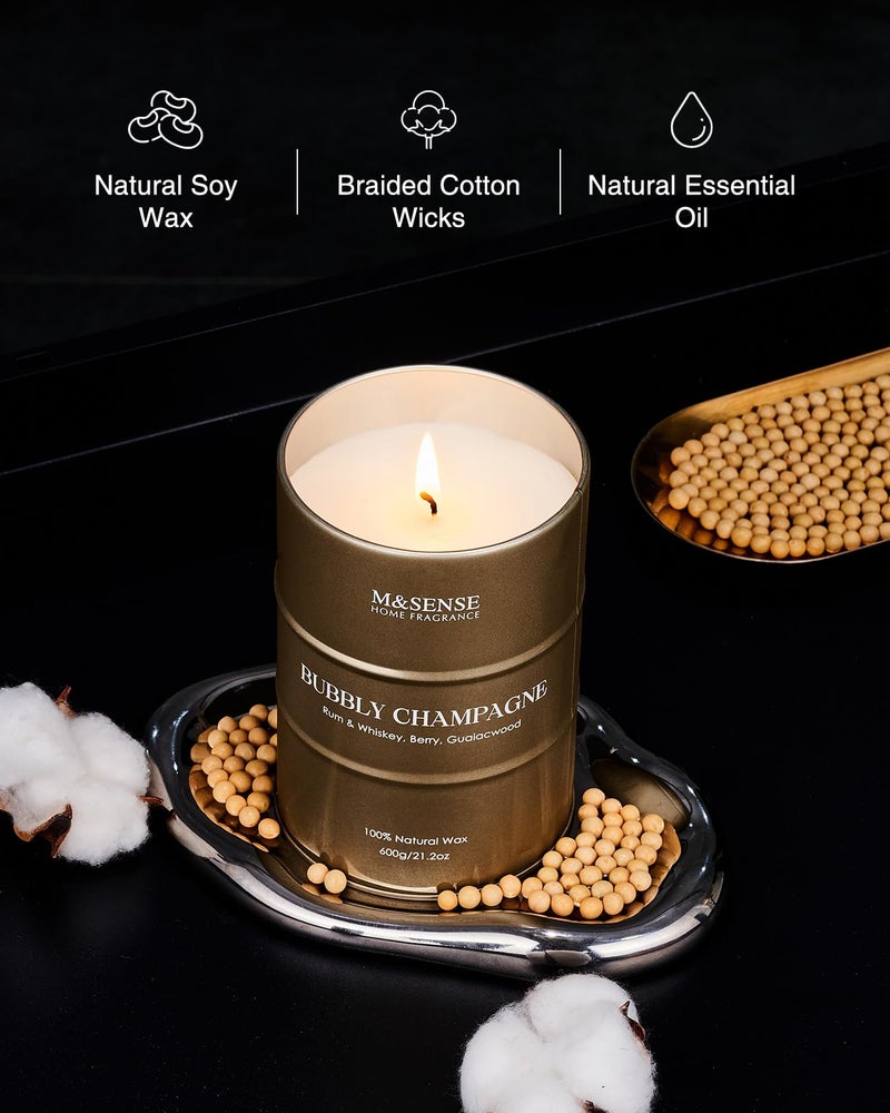 M&SENSE Bubbly Champagne Large Candles for Home Scented, Candles Gifts for Women & Men, Natural Soy Candles, House Warming Gifts New Home, 120 Hours Long Burning, 21.2 oz - Image 4