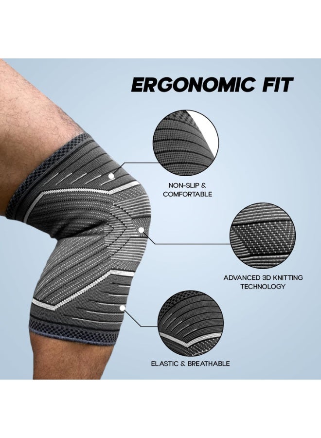 KONEX Elastic & Breathable Knee Cap Support Sleeves | Ideal for Sports, Workouts, Pain Relief, Knee Cap Compression Support, Running, Cycling & Exercise | Medium | Black (1 Pair) - Image 2