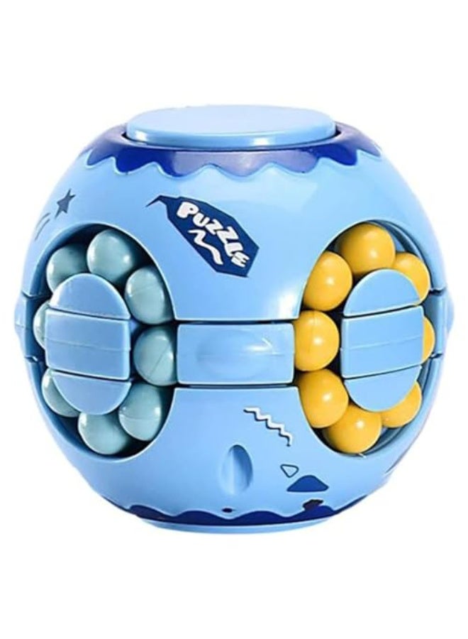 JZS Rotating Magic Bean Cube Fidget Puzzle Toys Anti Stress Ball IQ Games Educational Sensory Easter Gift for Boys Girls Kids Children Adults,3D Puzzle Magic Cube Fidget Spinner Toys (Blue) - Image 1