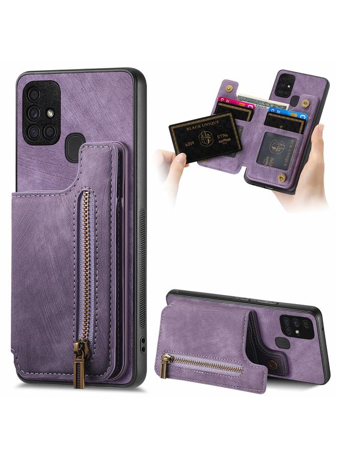 Green Tiger For Samsung Galaxy A51 5G Retro Leather Zipper Wallet Back Phone Case(Purple)