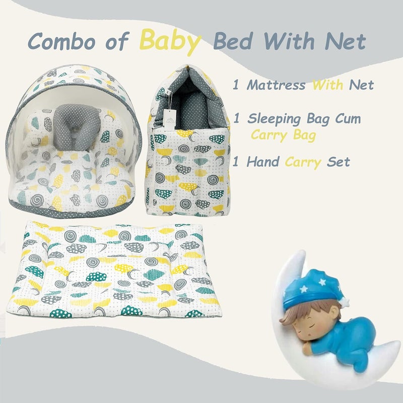 Fareto Combo of Baby Bed with Net | Carry Bag | 4 Pcs Bedding Set (0-6 Months, Baby Size, Cotton) (Grey Sprial) - Image 3