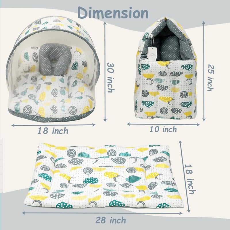 Fareto Combo of Baby Bed with Net | Carry Bag | 4 Pcs Bedding Set (0-6 Months, Baby Size, Cotton) (Grey Sprial) - Image 2