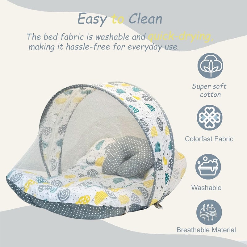 Fareto Combo of Baby Bed with Net | Carry Bag | 4 Pcs Bedding Set (0-6 Months, Baby Size, Cotton) (Grey Sprial) - Image 4