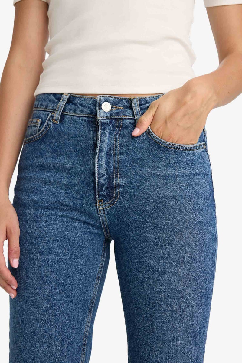 DeFacto Blue Woman Comfort Straight Fit High Waist Ankle Length Jeans Casual - Image 5