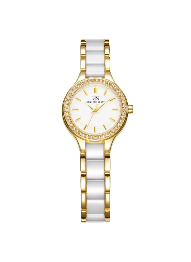 كينيث سكوت Kenneth Scott Women's PC21 Movement Watch, Analog Display and Alloy+ceramic Strap - K23509-GCWW, White