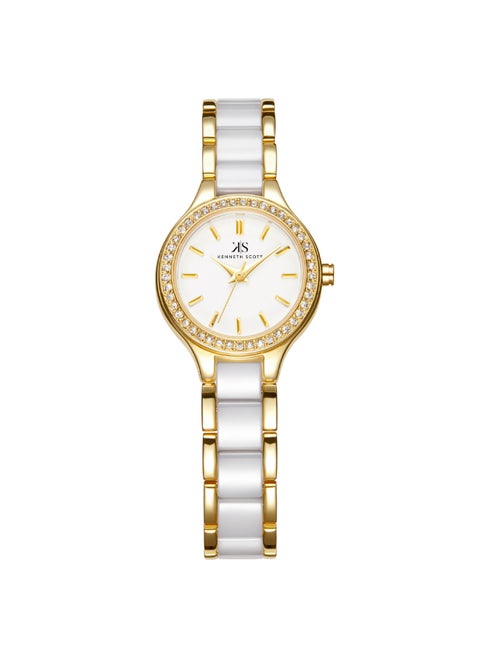 Kenneth Scott Women's PC21 Movement Watch, Analog Display and Alloy+ceramic Strap - K23509-GCWW, White