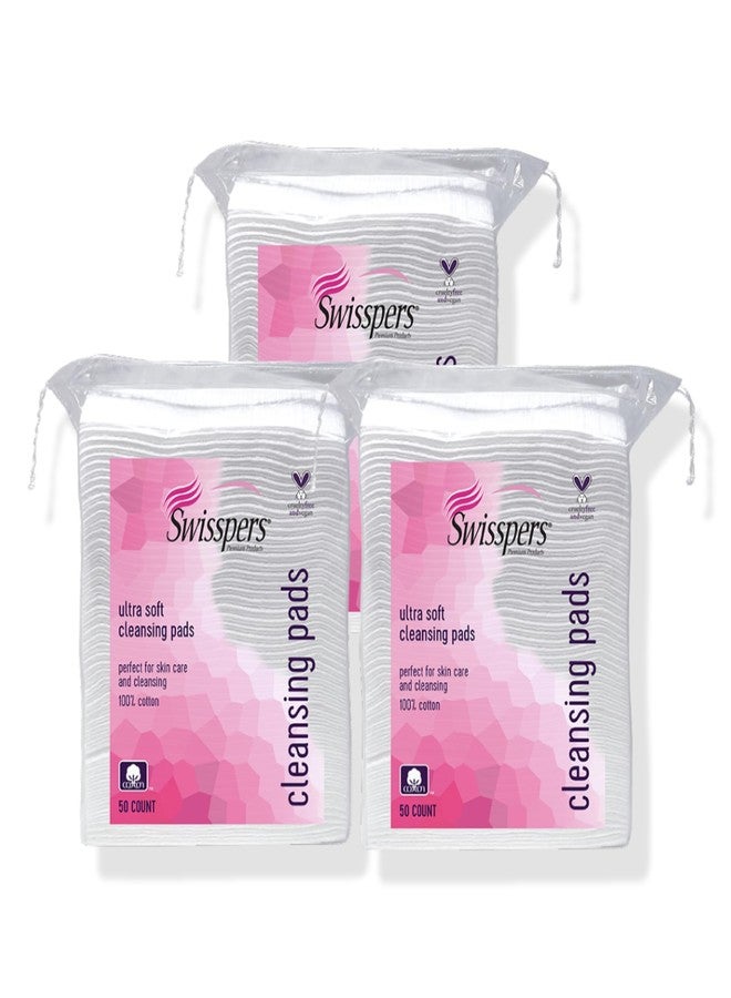 Swisspers Premium Facial Cleansing Pad, 100% Cotton, Ultra Soft, Extra Large, 50 White Pads per Reclosable Bag, 3 Bags (150 Pads Total) - Image 1