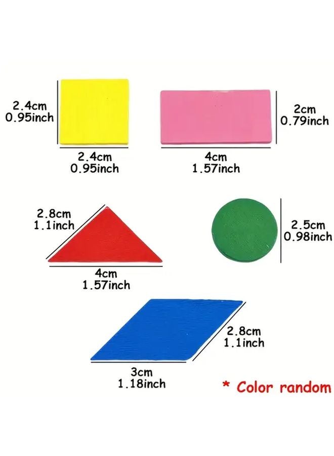 50 قطعة من الكتل الهندسية الخشبية 2.4 سم أدوات تعليمية لمدارس تعلم الرياضيات والإدراك الشكلي - Image 3