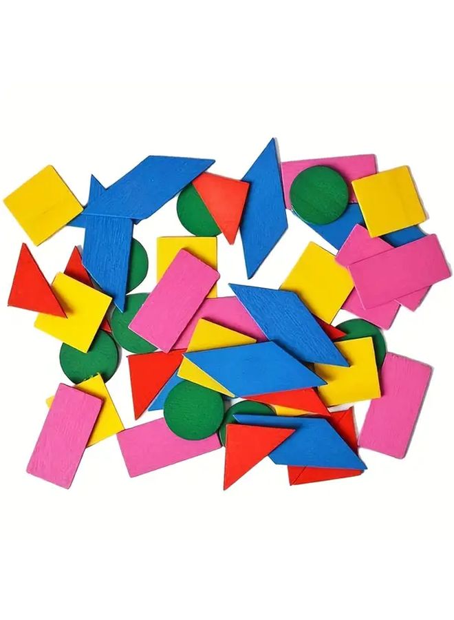 50 قطعة من الكتل الهندسية الخشبية 2.4 سم أدوات تعليمية لمدارس تعلم الرياضيات والإدراك الشكلي - Image 2
