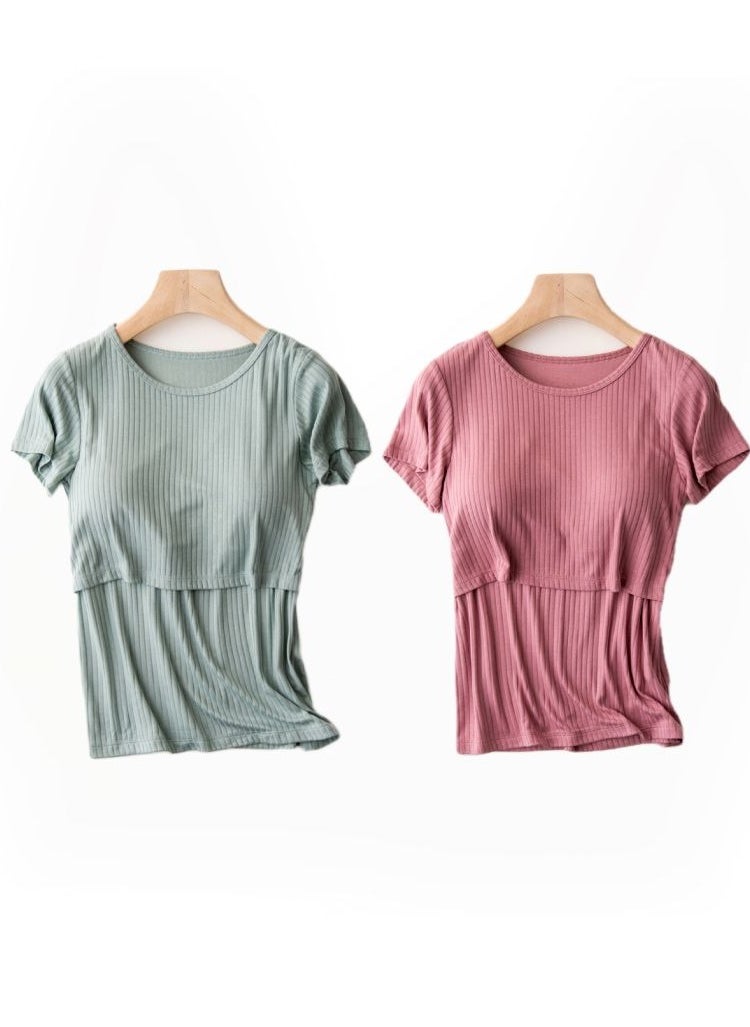 2-PACK Maternity And Postpartum Nursing Home Clothes Nursing Tops - Image 1