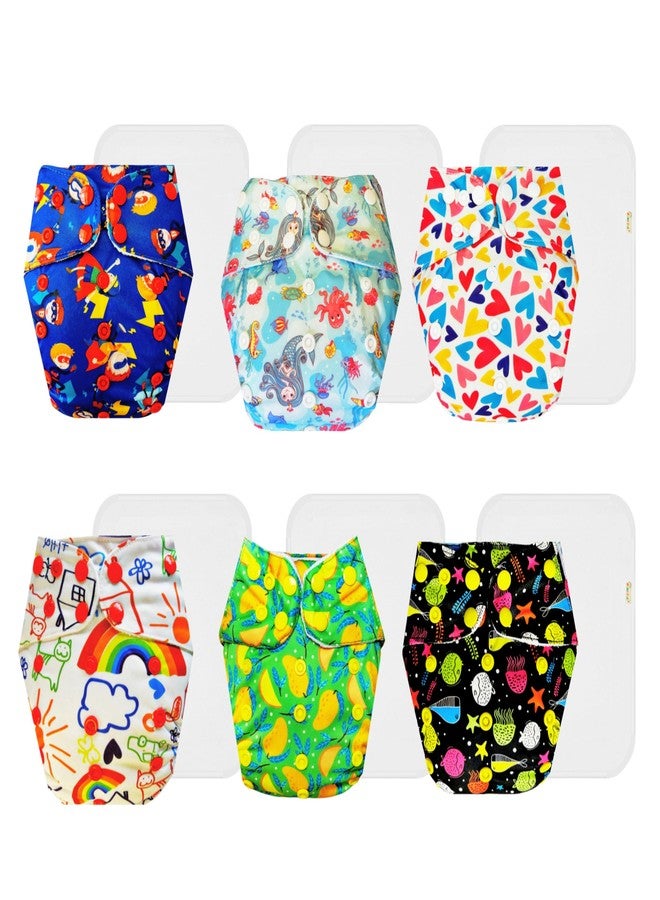 Dumbledo Premium Cloth Diaper with Cotton Insert (Pack of 6) | Hypoallergenic | 6-Layer Absorbent Pad | Easy to Clean | All-Day Wear | 3 Months - 3 Years | Unisex Baby - Image 1