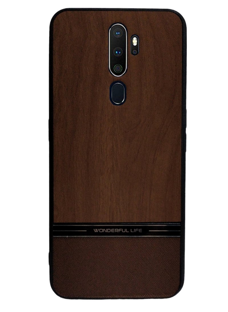 Geneaire Shockproof Wood Grain Skin PU and TPU Shockproof Luxury Phone Case for Oppo A9 2020/A5 2020 (Brown)