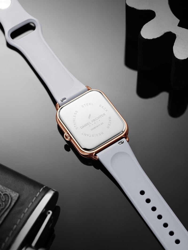Daniel Hechter Paris Montmartre Collection Square Dial Watch for Men with Stylish Silicone Strap, Water Resistant & Quartz Movement-DHM1011 (Grey) - Image 5