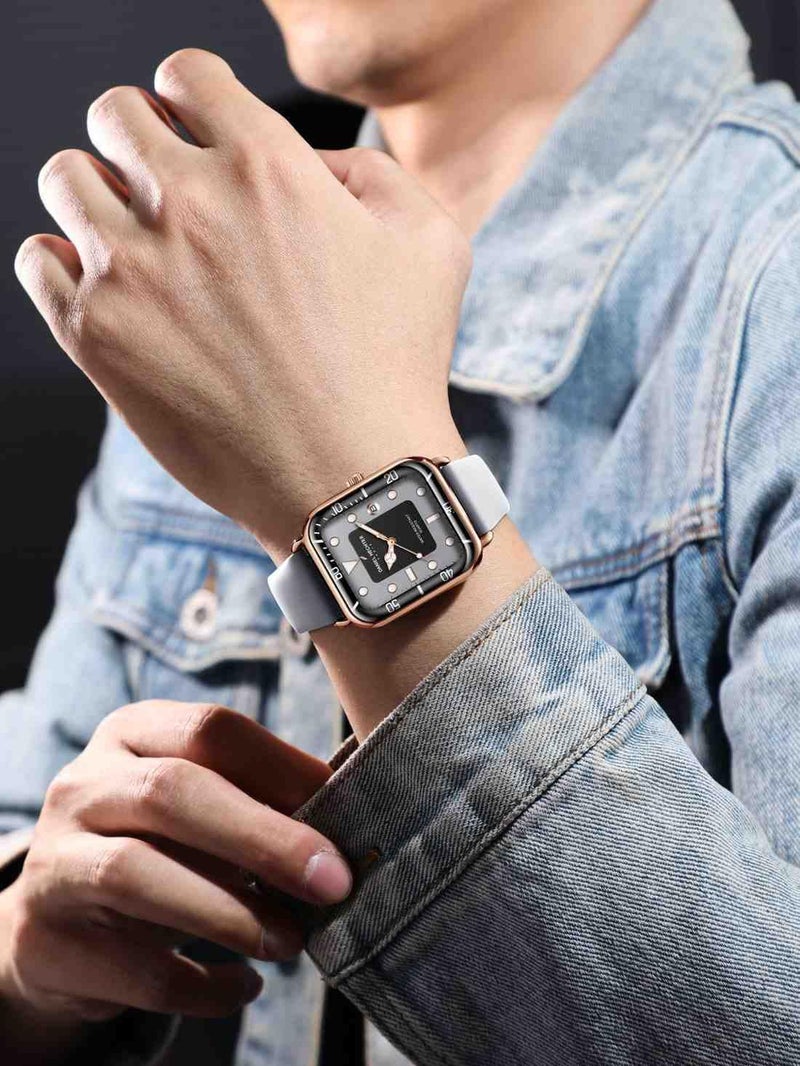 Daniel Hechter Paris Montmartre Collection Square Dial Watch for Men with Stylish Silicone Strap, Water Resistant & Quartz Movement-DHM1011 (Grey) - Image 2