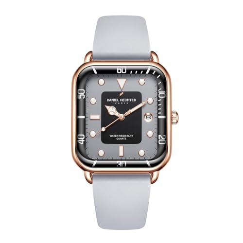 Daniel Hechter Paris Montmartre Collection Square Dial Watch for Men with Stylish Silicone Strap, Water Resistant & Quartz Movement-DHM1011 (Grey) - Image 1