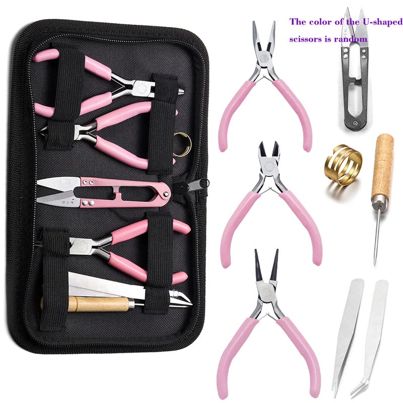 DIY Jewelry Tool Kit Handmade Accessory Set Including Tweezers Scissors And Bracelet Chain Necklace 8-Piece Set For Jewelry Maki G03-8 Tool Kit with Tool Bag 