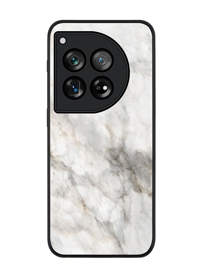 Stylizedd Rugged Black Edge Case for OnePlus 12, Slim fit Soft Case Flexible Rubber Edges Anti Drop TPU Gel Thin Cover -  Marble Print Beige Grey - Image 1