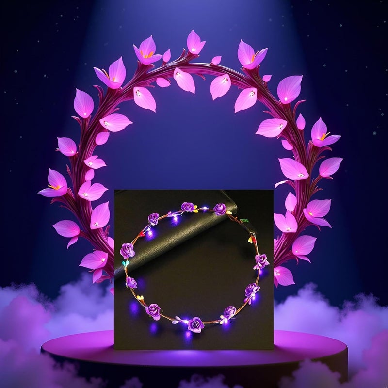 Cldaisy LED Flower Headband, Light Up Flower Crown Garland Headband Headdress Floral for Girls Hair Accessories Birthday Wedding Festival Holiday Favours Party Supplies,Hair Accessories - Image 3