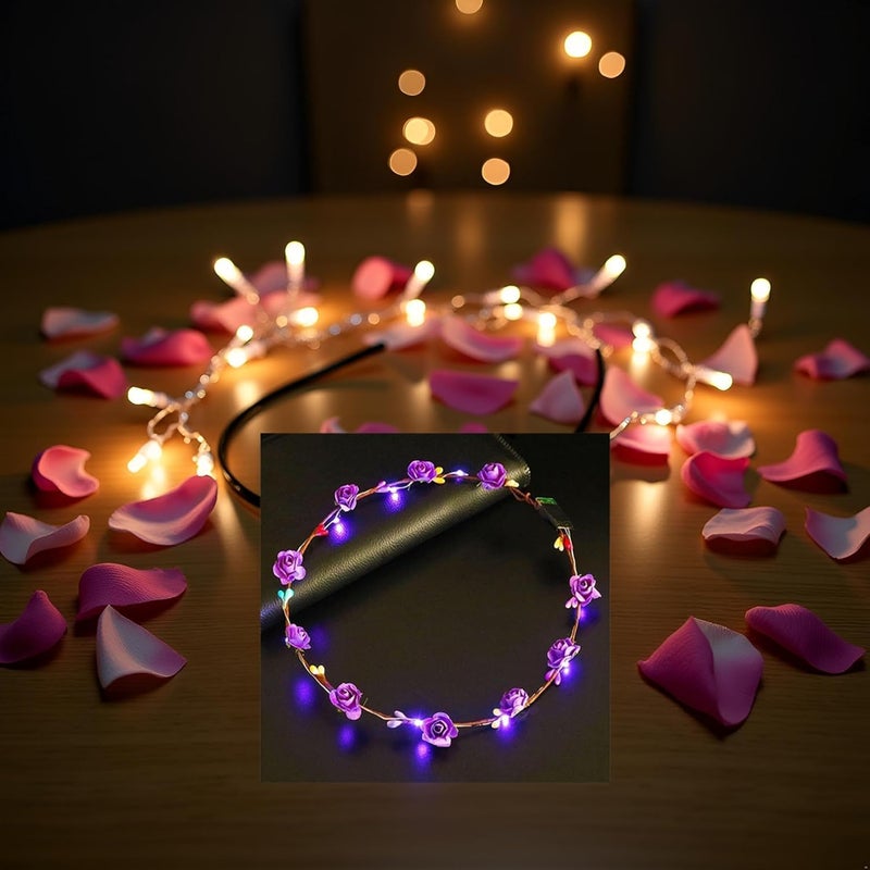 Cldaisy LED Flower Headband, Light Up Flower Crown Garland Headband Headdress Floral for Girls Hair Accessories Birthday Wedding Festival Holiday Favours Party Supplies,Hair Accessories - Image 4