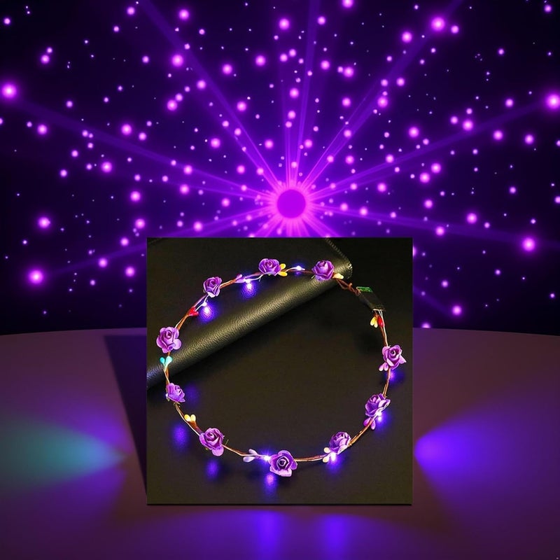Cldaisy LED Flower Headband, Light Up Flower Crown Garland Headband Headdress Floral for Girls Hair Accessories Birthday Wedding Festival Holiday Favours Party Supplies,Hair Accessories - Image 2