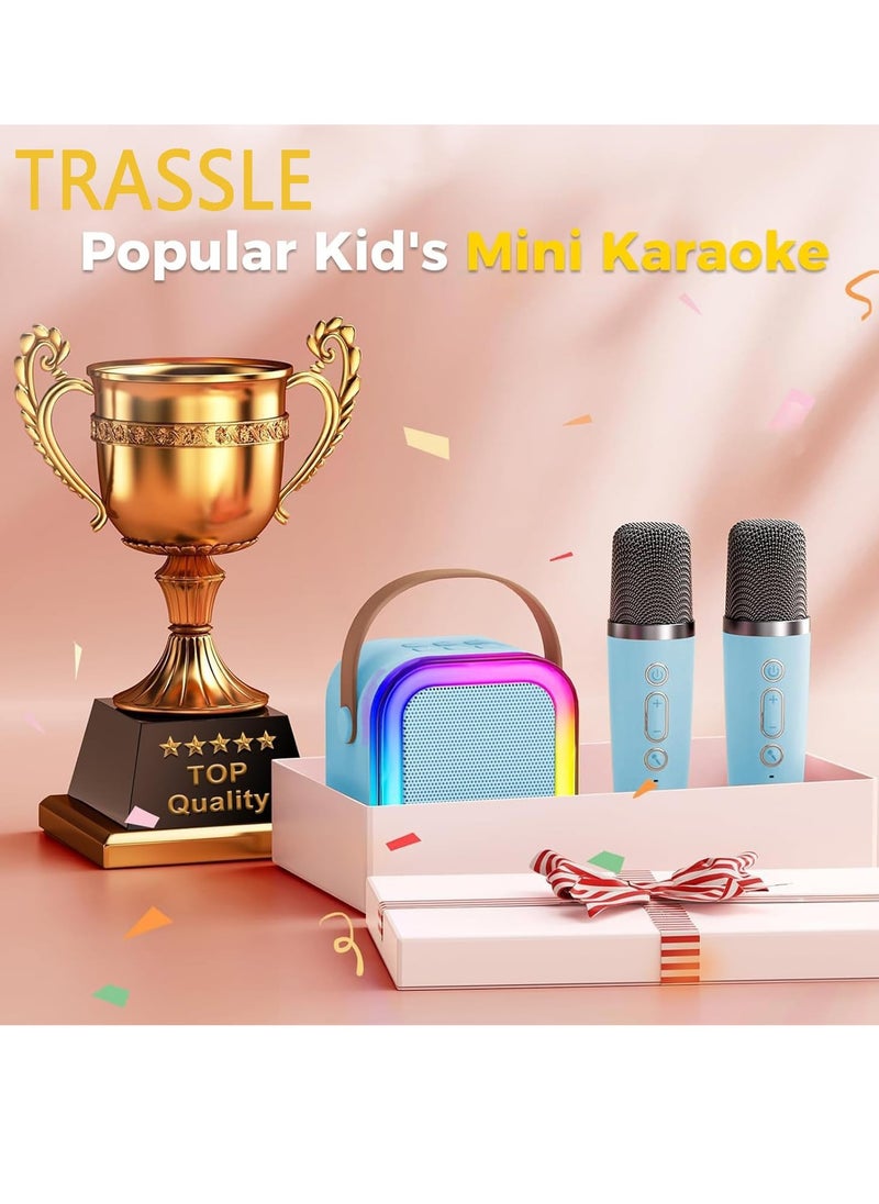 TRASSLE Mini Karaoke Machine for Kids Gifts Adults (Cute Little & Portable) Bluetooth Speaker with Wireless Microphone (Sound Loud) Birthday Gifts for Girls 3-12 Years Old Toddler Toys (Blue)  - Image 2