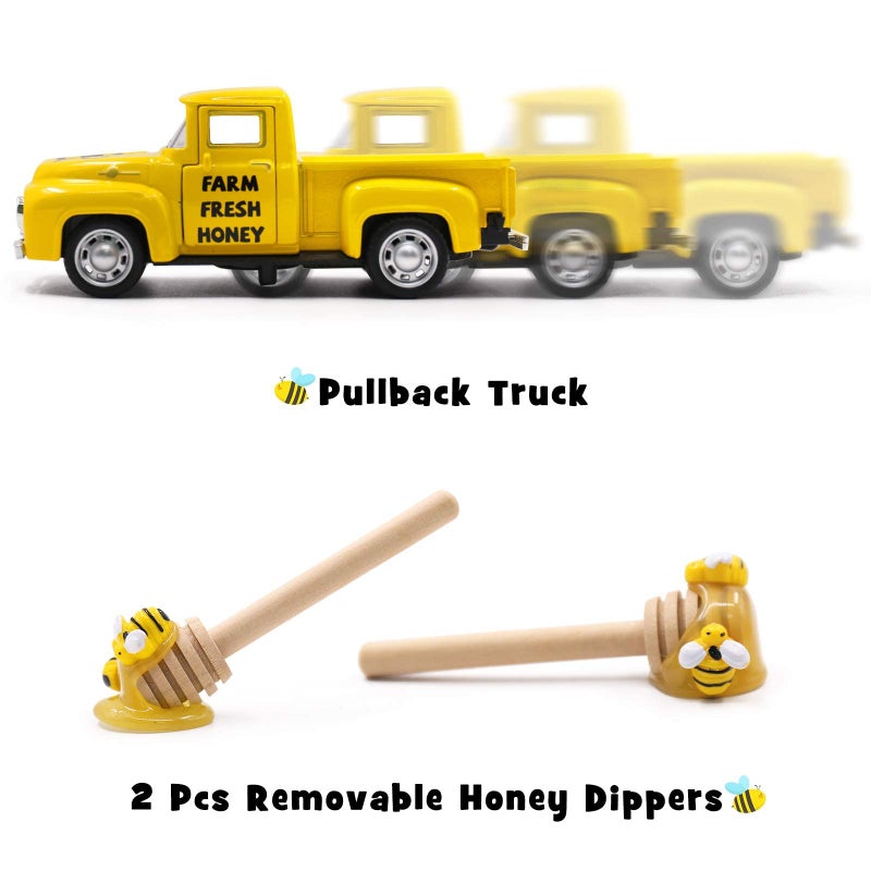 هوراي رايهو Huray Rayho Mini Farm Fresh Honey Yellow Truck With Faux Honey Dippers Farmhouse Honeybee Tier Decor  - Image 4