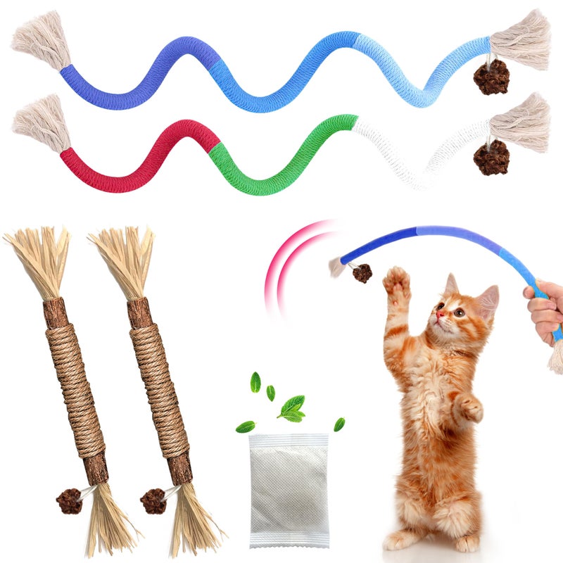 GBSYU Cat Toys Chew Rope & Silvervine Sticks for Bored Indoor Adult Cats, 4Pcs Interactive Catnip Toys for Cats with Refillable Natural Catnip Bag for Teeth Cleaning - Image 1