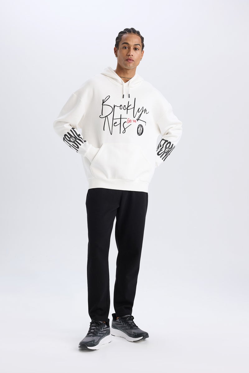 DeFacto Man DeFactoFit NBA Brooklyn Nets Oversize Fit Hooded Thick Sports Sweatshirt  - Image 3