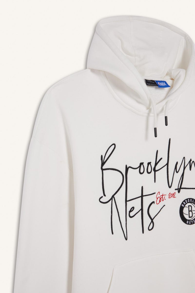 DeFacto Man DeFactoFit NBA Brooklyn Nets Oversize Fit Hooded Thick Sports Sweatshirt  - Image 5
