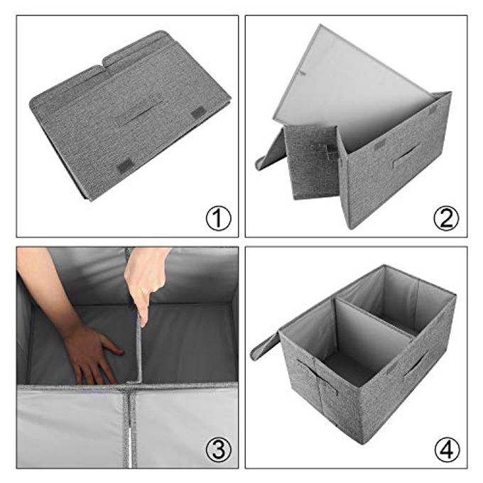Valease 2 Pack Large Linen Fabric Collapsible Storage Bins with Lid and Handles, Washable Storage Box Baskets Cube with Removable Divider for Bedroom,Closet,Office,Living Room,Nursery (Black, Large) - Image 3
