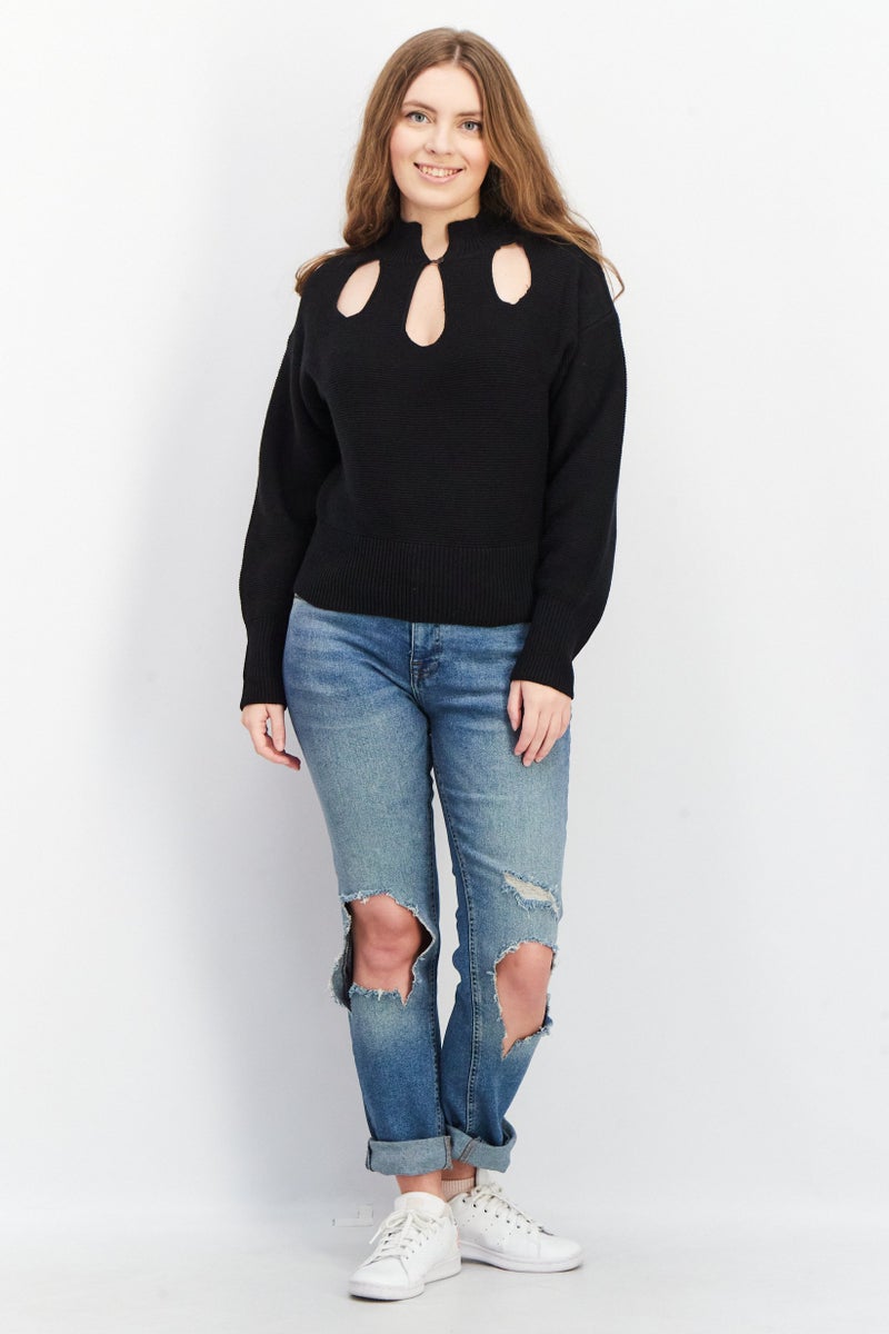 joie Women Split Neck Long Sleeve Textured Top, Black - Image 3
