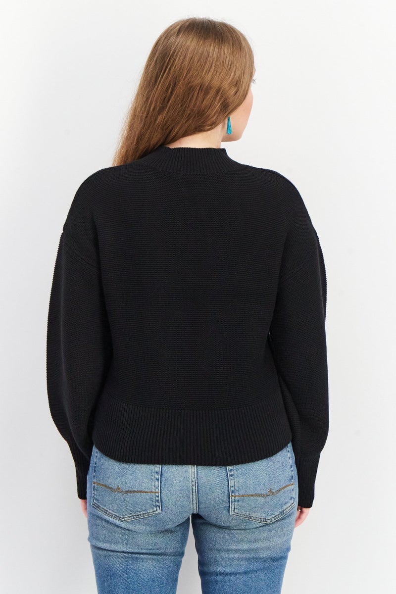joie Women Split Neck Long Sleeve Textured Top, Black - Image 2