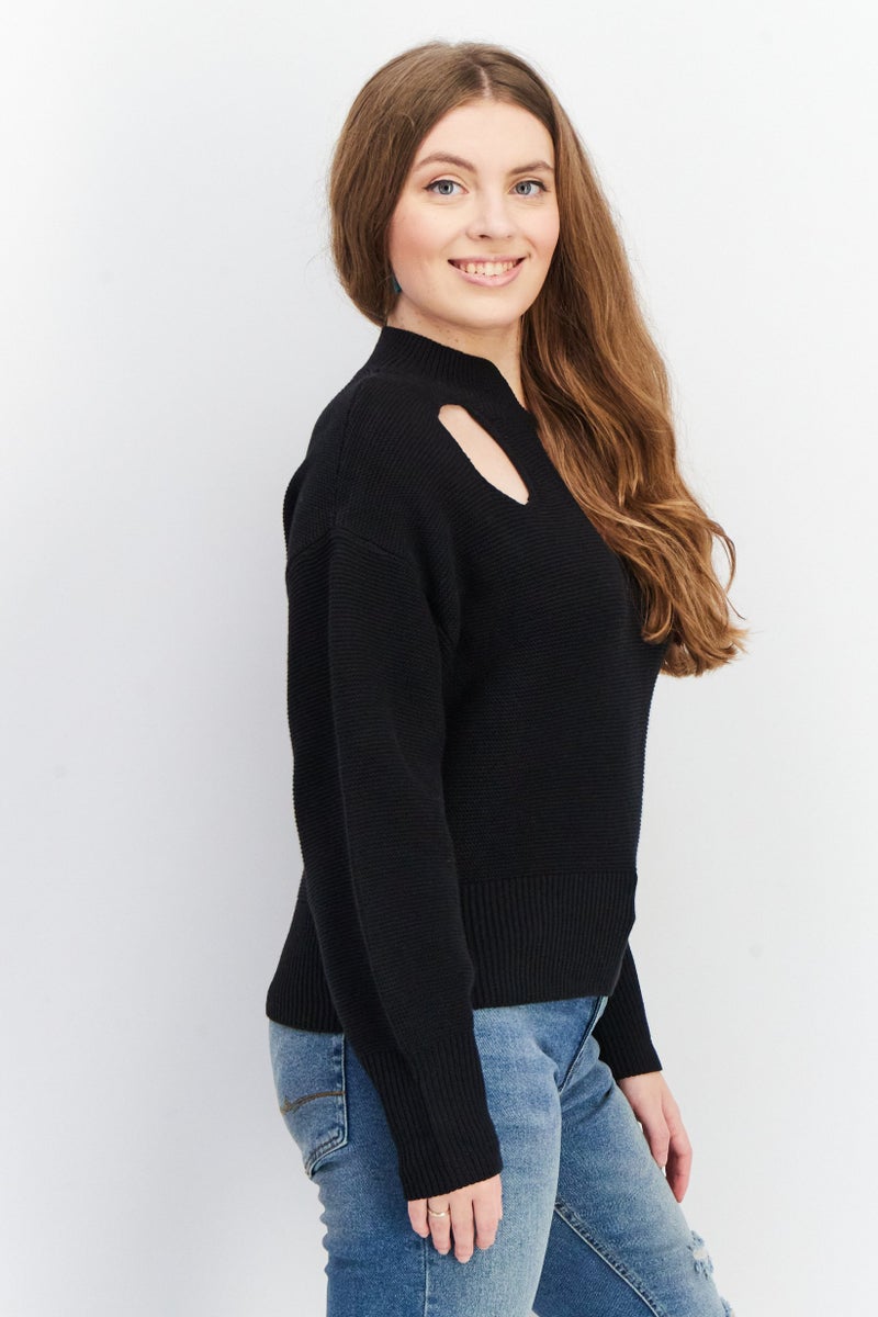 joie Women Split Neck Long Sleeve Textured Top, Black - Image 4