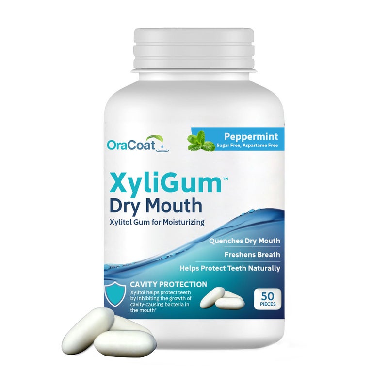 OraCoat XyliGum Dry Mouth Sugar Free Gum, 50 Piece Bottle, Peppermint Chewing Gum with Xylitol for Dry Mouth, Helps Stimulate Saliva, Breath Freshener, Supports Teeth & Gum Health - Image 1
