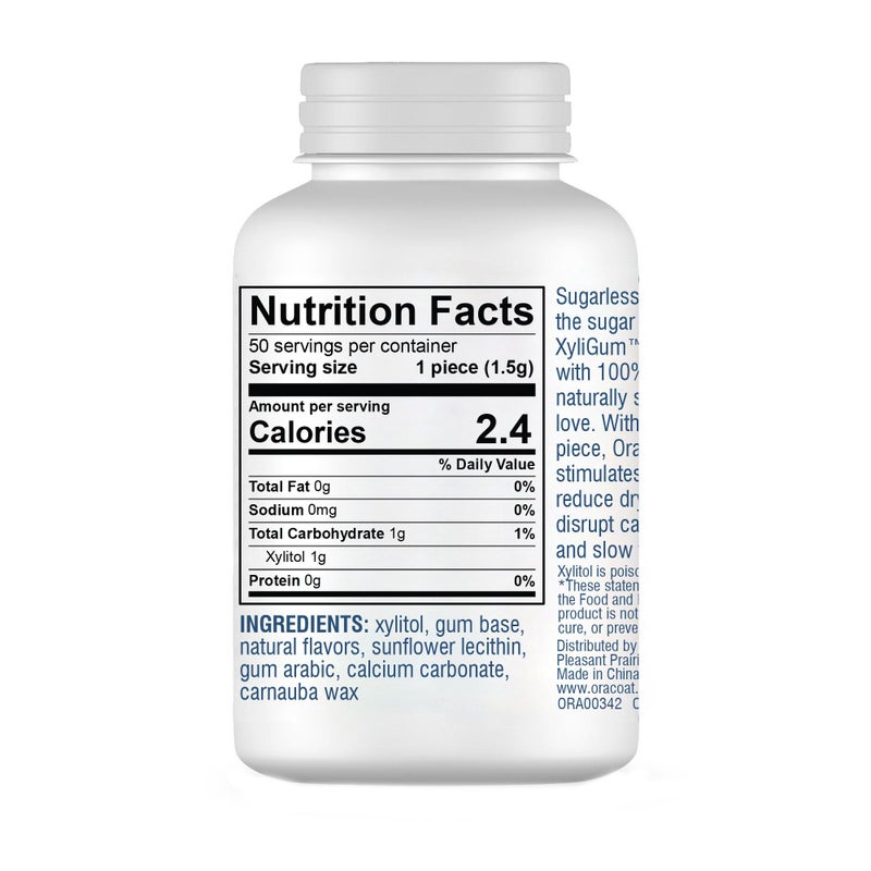 OraCoat XyliGum Dry Mouth Sugar Free Gum, 50 Piece Bottle, Peppermint Chewing Gum with Xylitol for Dry Mouth, Helps Stimulate Saliva, Breath Freshener, Supports Teeth & Gum Health - Image 2