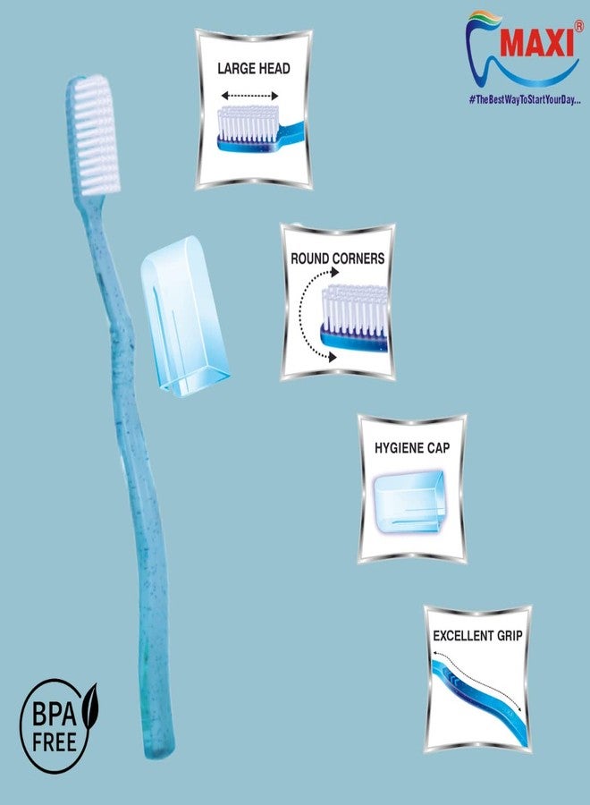 MAXI System Hard Toothbrush for Adults | Deep Plaque & Stain Removal | Anti-Bacterial Travel Cap | Manual Big Head Hard Bristles Tooth Brush | Multicolor Pack of 4 - Image 2