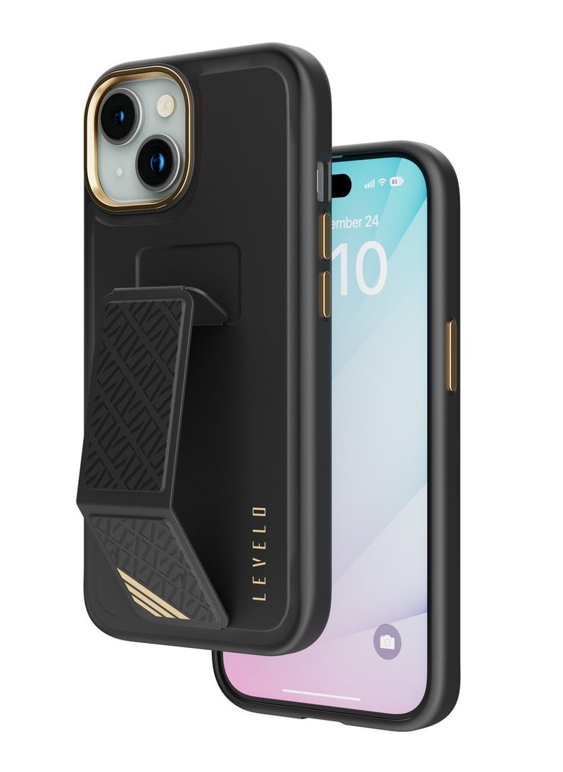 iPhone 15 Plus Case Morphix Cuero Grip stand Back Cover / Built-In Grip / Shock-Proof Edges / Multi-Positioning Modes - Black - pzsku/Z7312DEE469E5ECE1F657Z/45/_/1715847353/c89e755d-fcce-4f3f-9c51-e2490b44cee1