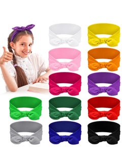Giegxin Giegxin 12 Pack Colorful Polyester Cloth Headbands for Girls Removable Rabbit Ear Bow Hairbands Hair Accessories, 12 Colors  - Image 1