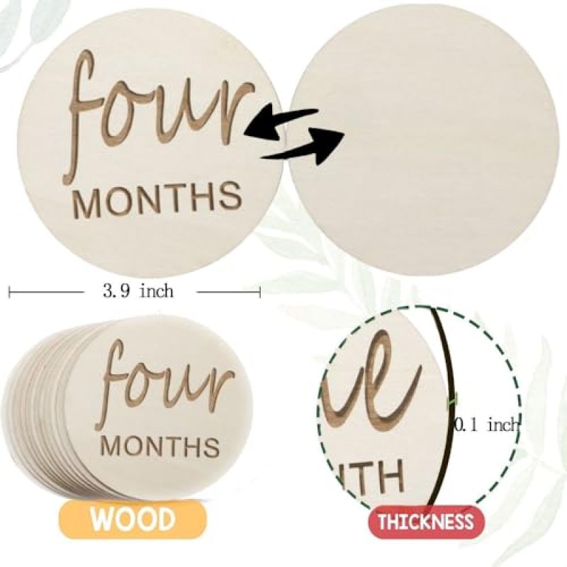 Wooden Baby Milestone Discs: 3.9-Inch White Natural Wood Smooth Burr-Free Surface - Captures 12 Months Of Baby's First Year, Safe Baby-Friendly Handling For New Parents Baby Shower Gifts, First Year P - Image 2